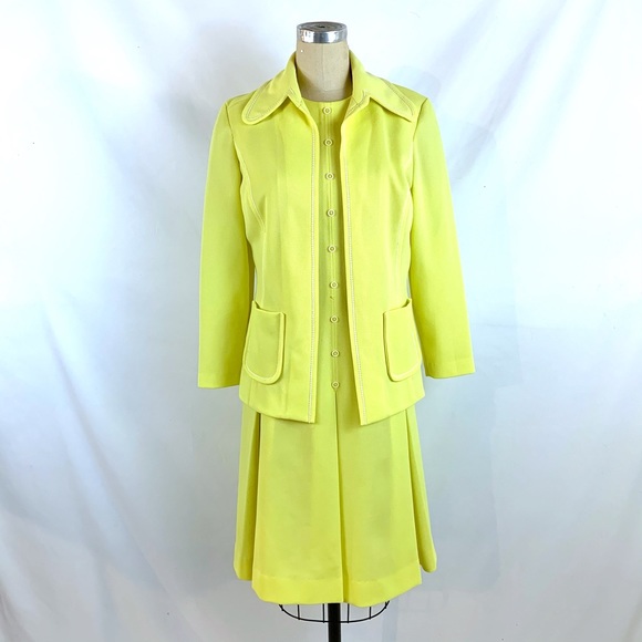 Vintage Dresses Vintage 6s 70s Dress Jacket Set Pleated Knit M